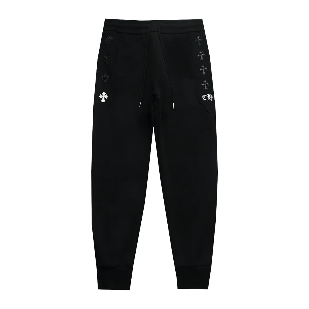 P200 high version!  Chrome Hearts 2025 autumn and winter new style, retro street style, customized leather stamp, imported Tajima machine high-density embroidered letter logo, made of high-gram heavyweight Chinese cotton fabric, couple style, casual trousers, color: black, size: XS-L